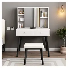 R&R MUEBLES - Tocador más Silla Vintage Laura BlancoNegro