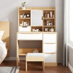 R&R MUEBLES - Tocador más Silla Moderno Aitana DunaBlanco