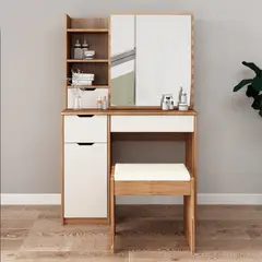 R&R MUEBLES - Tocador más Silla Moderno Karla MarrónBlanco
