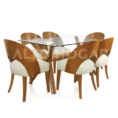 GENERICO - Juego de Comedor Alto Hogar 6 Sillas Tina Beige Madera Tornillo