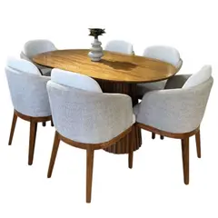 GENERICO - Juego De Comedor Oval 6 Sillas Gris - Ivory Madera Tornillo