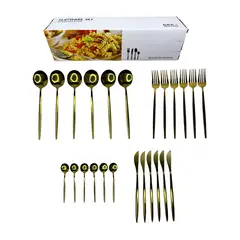 GENERICO - Juego de 24 cubiertos Vintage color dorado de acero inoxidable 1810