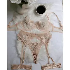 GENERICO - Set de Lencería champagne para mujer talla L - CLARA