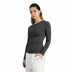 DROP THE LABEL - Polo Gris Manga Larga Mujer
