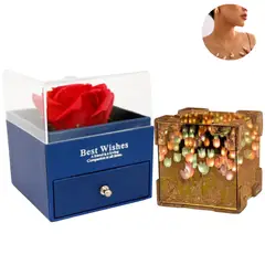 GENERICO - Caja de Joyero con Rosa Eterna y Cubo Tulipanes con Luz