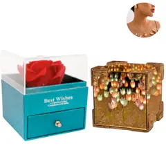 GENERICO - Caja de Joyero con Rosa Eterna y Cubo Tulipanes con Luz