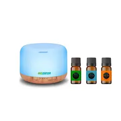 GENERICO - Aromatizador Difusor De Aromas 7 Colores - 818 Claro + Pack 3 Aceite Esencial De Eucalipto, Menta Y Naranja Biozenze