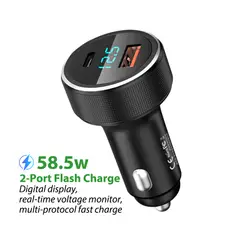 REMAX - Cargador para auto RCC215 58W Negro Puertos USB-A y Type-C