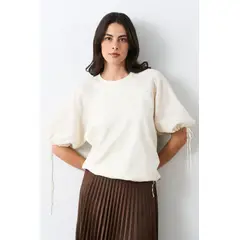 VELEZ - Vélez Camiseta En Lino Y Tejido De Punto Mujer Gael Crema