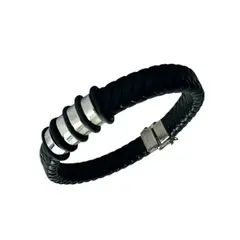 JOYERIA D'PILMER - PULSERA DE CUERO TRENZADO CON APLICACIONES DE PLATA 950