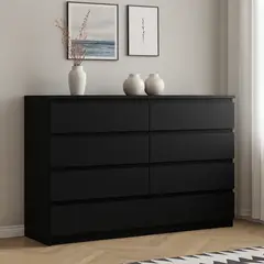 PELIKANO - Comoda Melamina Negro 8 Cajones 1.20m
