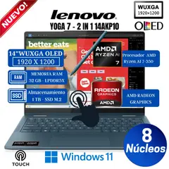 LENOVO - Laptop Yoga 7 2-in-1 14AKP10 14” OLED, Táctil, Ryzen AI 7-350, Ram 32GB, Ssd 1TB, Win 11 Home