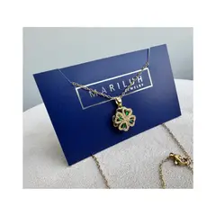 GENERICO - Collar con dije - Flor Verde Giratoria Dorado - XUP