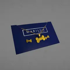 GENERICO - Pack Acero Collar con dije y Aretes - Huesito Full Dorado