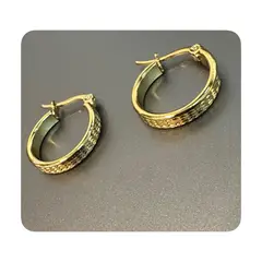 GENERICO - Aretes Acero - Argollas Diseño Labrada Dorada