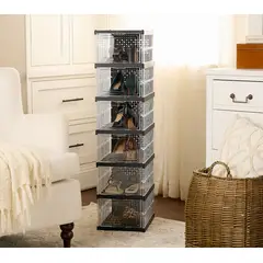 GENERICO - Zapatera Plegable De 6 Niveles Con Puerta Transparente - Color Negro