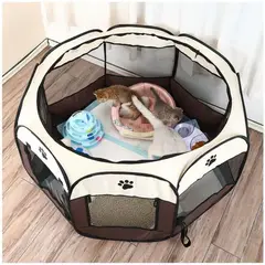 GENERICO - Corral Cama para Mascotas Amplio Plegable Portátil Crema