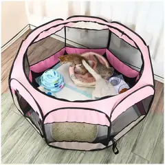 GENERICO - Corral Cama para Mascotas Amplio Plegable Portátil Rosa