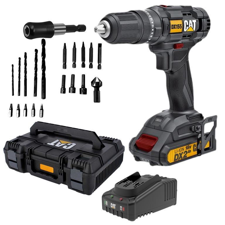 Taladro percutor inalámbrica 55Nm 18V 20 accesorios, Maleta,