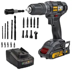 CAT - Taladro percutor inalámbrica 55Nm 18V 20 accesorios, Maleta,