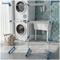 GENERICO - Tendedero de Ropa Multifuncional 2 Cuerpos 4 Niveles Plegable con Ruedas