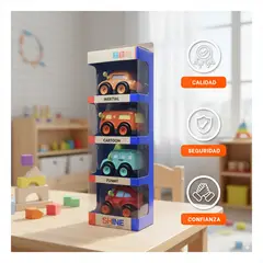 GENERICO - Juguete Infantil de Carritos de 4 pz Multicolor M2