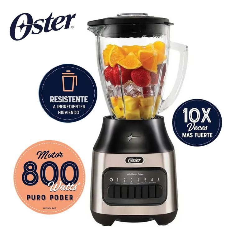 Licuadora Con Vaso de Vidrio 6 Velocidades mas pulso 800W BLSTPEG-NPB