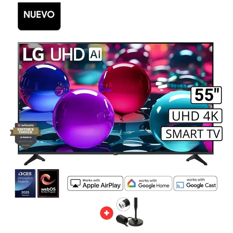 Televisor 55 Pulg Ultra HD 4K AI ThinQ 55UA7300 Modelo 2025- Negro + Antena Digital