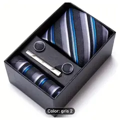 GENERICO - SET CORBATA PISA CORBATA GEMELOS Y PAÑUELO PLOMO