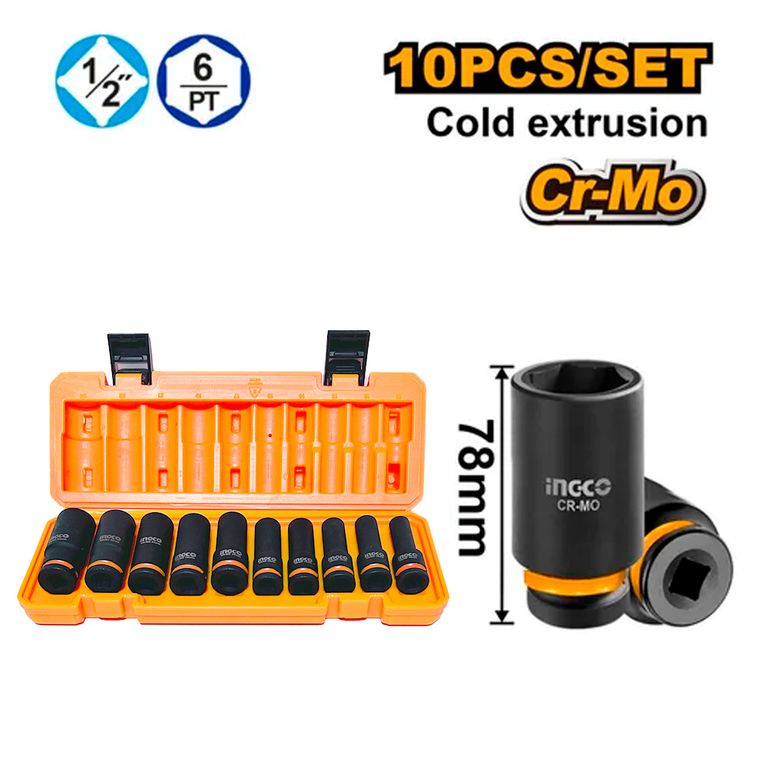 Juego Set Dados Impacto Largos HKISSD12102L 1/2″ 10 Pcs
