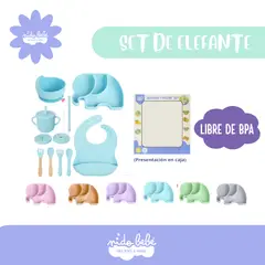 BABY - Set de alimentación Elefante Celeste Pastel