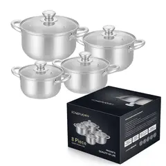 GENERICO - Juego de Ollas 8 Piezas Acero Inoxidable Cocina Induccion