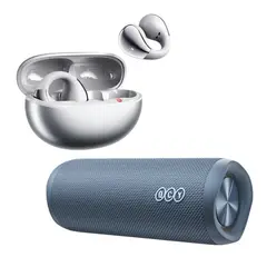QCY - Combo Audífonos Inalámbricos Crossky C30S Plateado + Speaker SP7