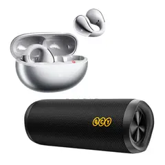 QCY - Combo Audífonos Inalámbricos Crossky C30S Plateado + Speaker SP7