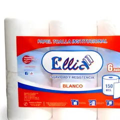 ELLIA - Papel Toalla Institucional Blanco 150 m x 6 Rollos - OPT001