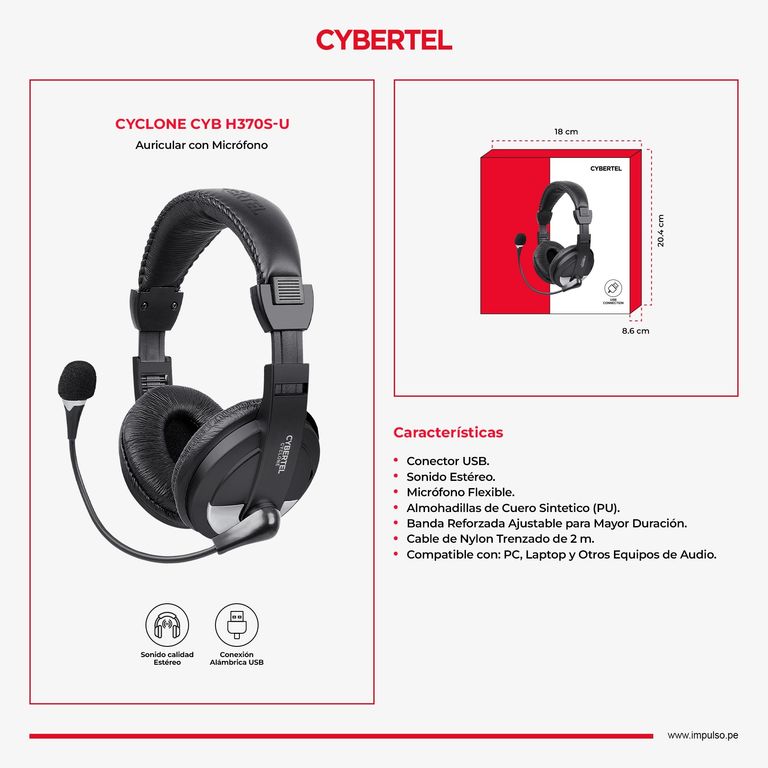 Auricular Oficina Alámbrico con MIC Cyclone CYB H370S-U