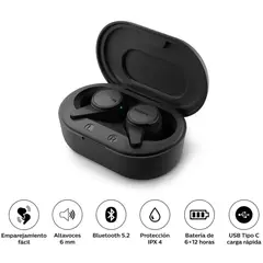PHILIPS - Audífonos Bluetooth TAT1207 True Wireless Negro