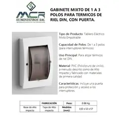 GENERICO - GABINETE EMP. MIXTO DE 1 A 3 POLOS PARA ITM DE RIEL DIN, CON PUERTA.
