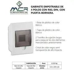 GENERICO - GABINETE EMP DE 4 POLOS PARA ITM DE RIEL DIN, CON PUERTA.