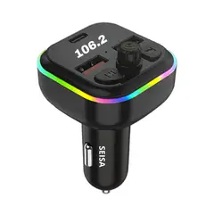 SEISA - Transmisor FM Bluetooth con Carga Rápida PD QC y Luces LED RGB