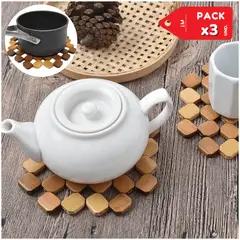 INSPIRA MARKET - Soporte de Bambú Resistente Para Vajilla Olla Sarten Pack x3