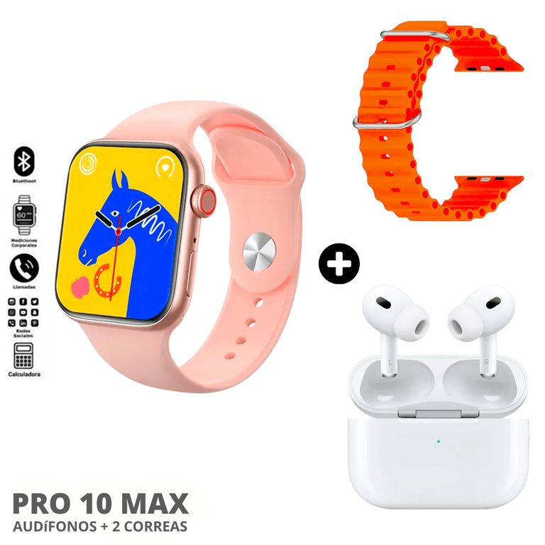 Reloj Ingeligente Pro 10 Max Set Rosado + Correa adicional + Audífonos