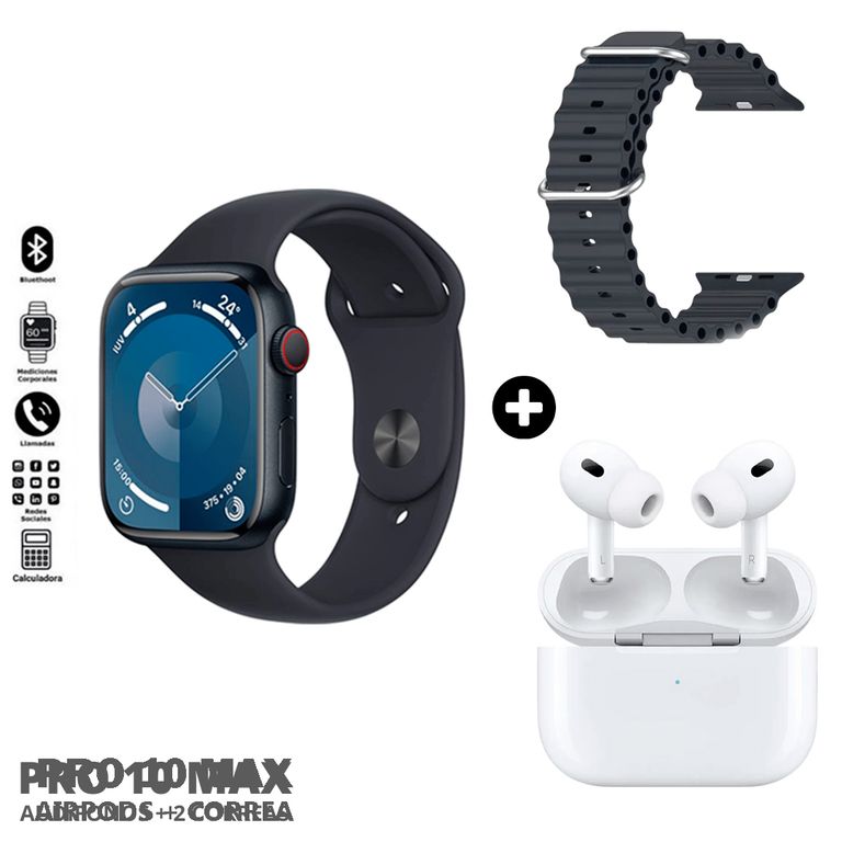 Reloj Ingeligente Pro 10 Max Set Negro + Correa adicional + Audífonos