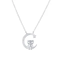 ESPIRAL ROJO - Collar Osito en la Luna Brillos - Plata