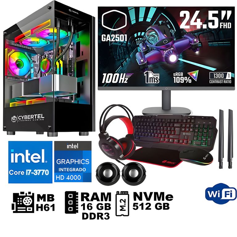 Computadora Pc Intel Core i7 3770 Monitor 25 fhd' RAM 16 GB SSD 500 GB WIFI