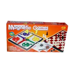 GENERICO - Juego Magnético 4 en 1 para la Familia (Ajedrez, Damas, Ludo y Naipes)