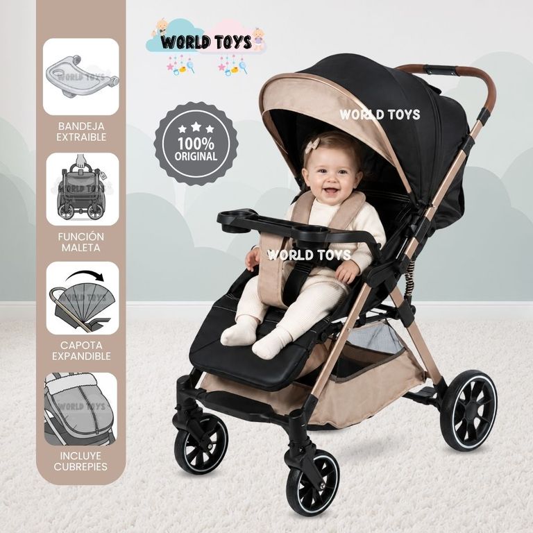 Coche Maleta de Lujo «WIN» con Bandeja de Comer Beige