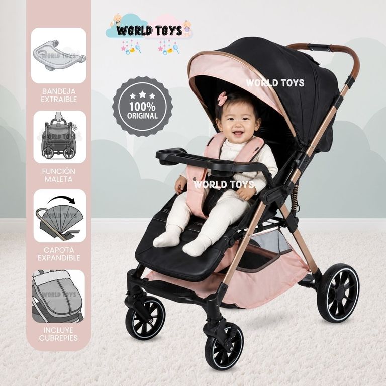 Coche Maleta de Lujo «WIN» con Bandeja de Comer Rosa
