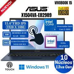 ASUS - Laptop Vivobook X1504VA-E82989 15.6" FHD Táctil, Core 5-120U, Ram 16GB, SSD 512GB, Win 11 Pro