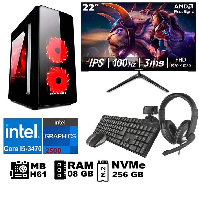 Computadora Pc Core i5 3470 Monitor 22 fhd' RAM 08 GB SSD256 GB WEB CAM